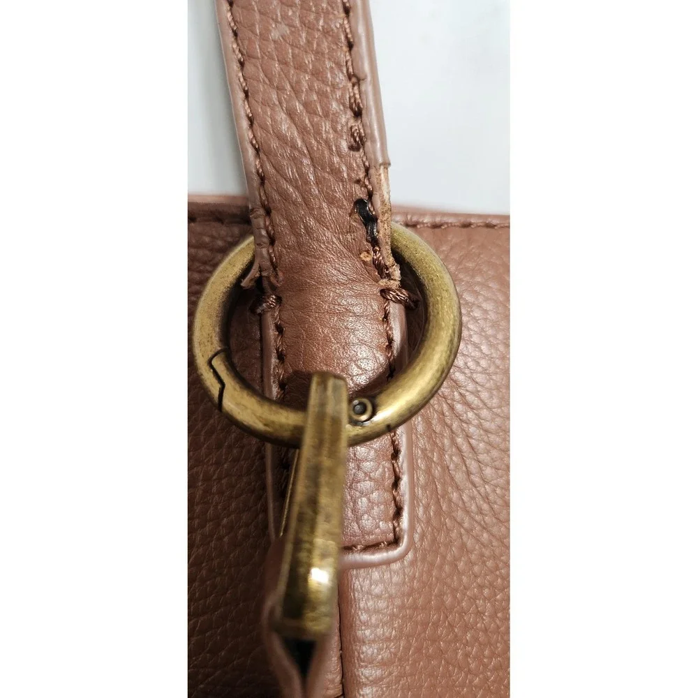Lucky Brand Cognac Brown Pebbled Leather Tote Bag with Tassel and Clover Charm